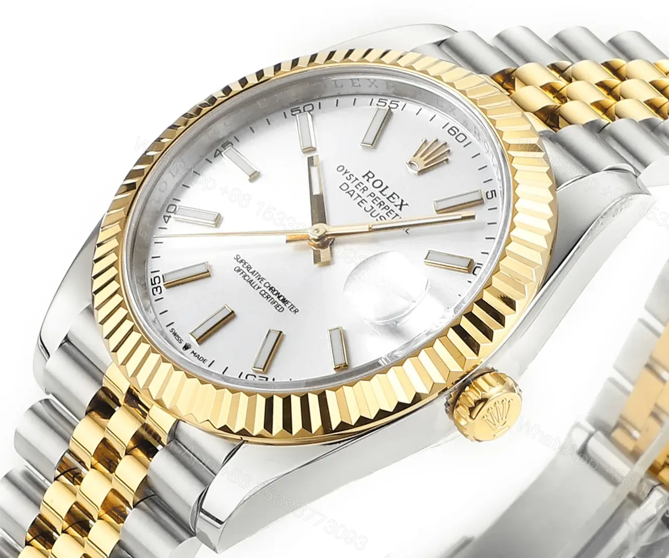 View 4 of Rolex Datejust 41 Yellow Rolesor Fluted Jubilee White Dial Watch 126333-0016