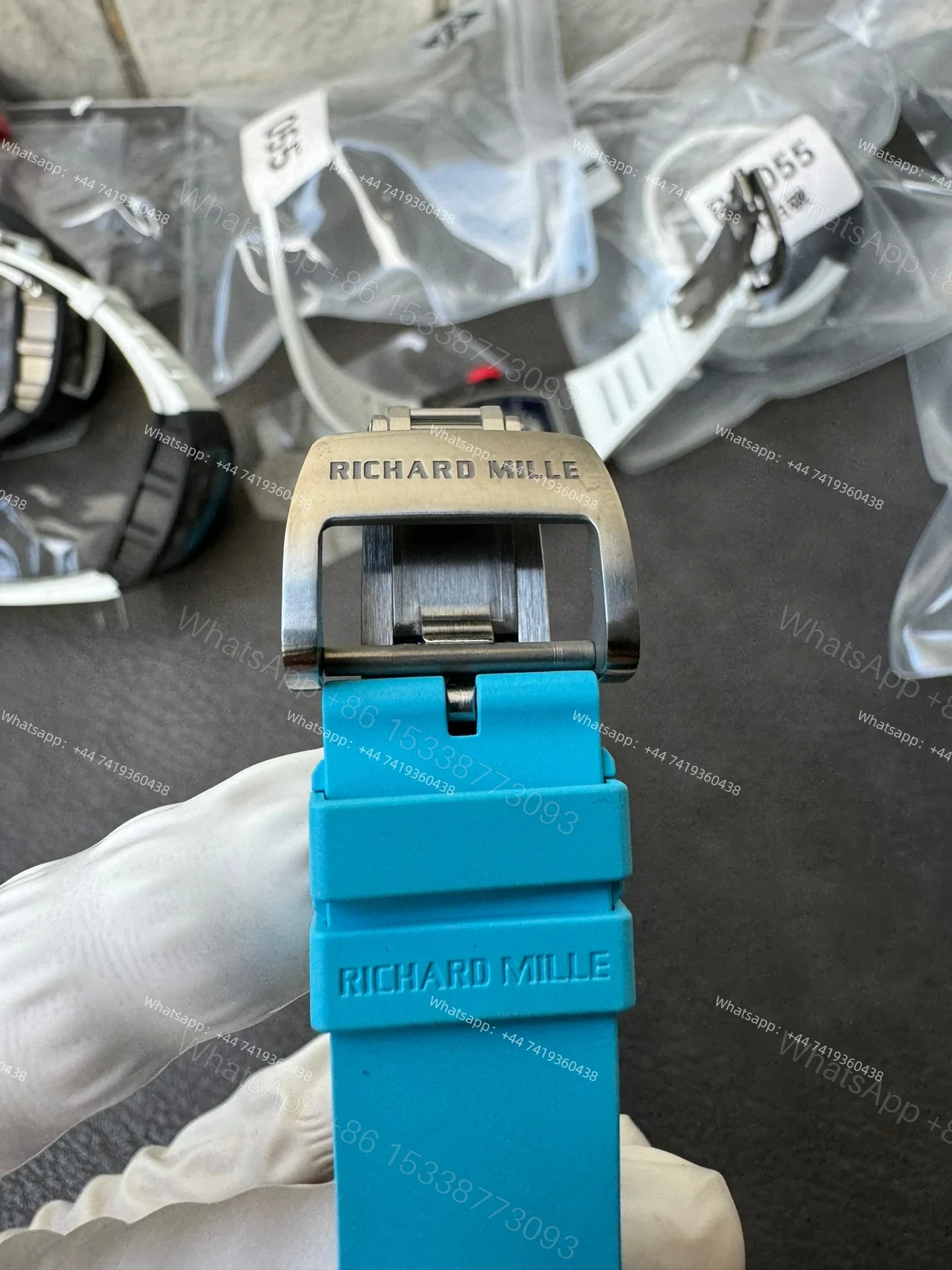 View 9 of Super Clone Richard Mille RM 055 Carbon TPT Blue Rubber Strap 1:1 Replica Watch