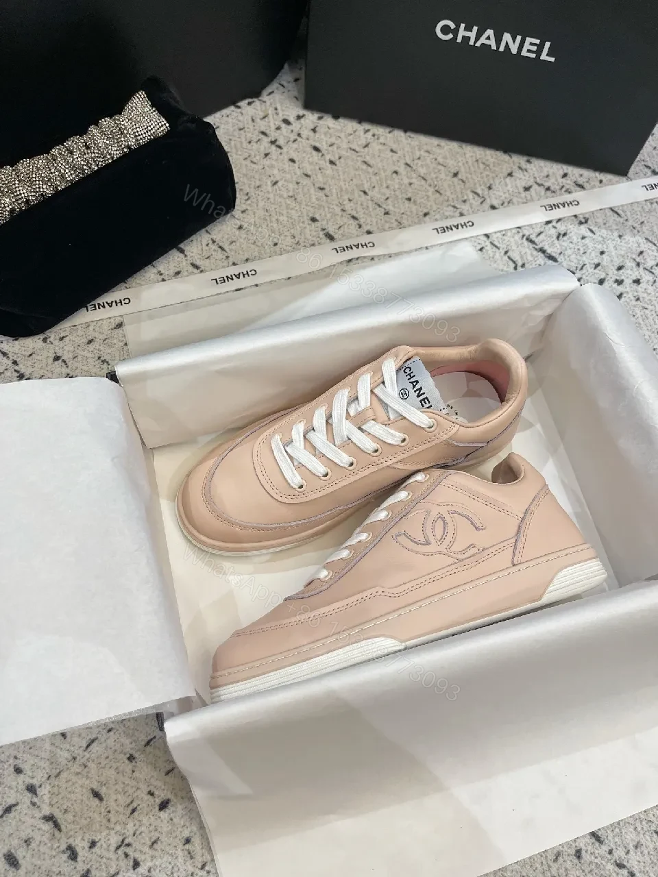 Blush Leather High-Top Sneakers: Subtle Logo Comfort — view 1
