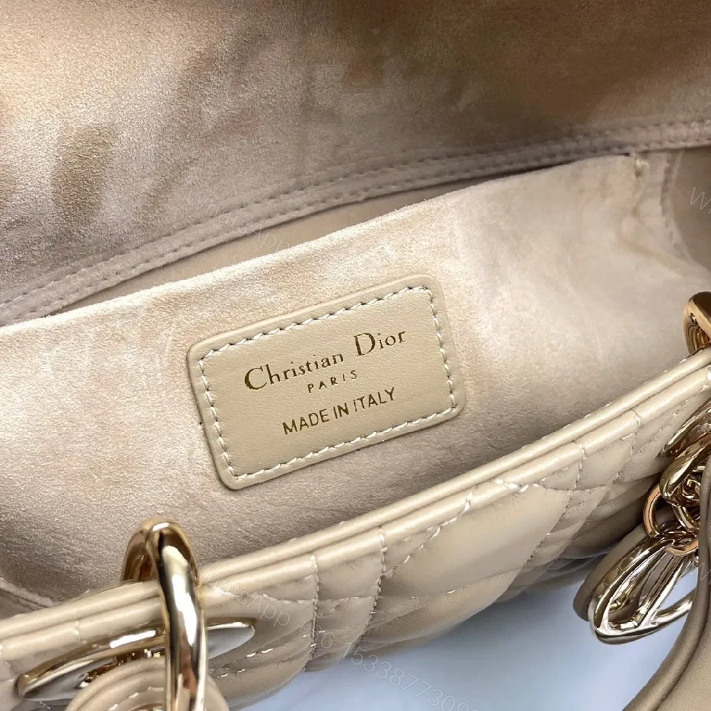 View 6 of Nude Calfskin Quilted Mini Handbag—Top Handle, Dior Hardware