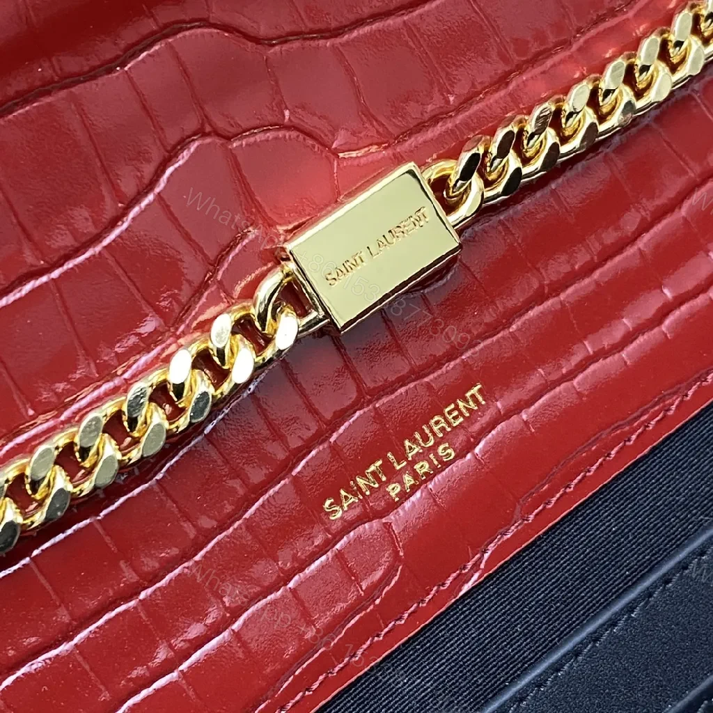 View 5 of Structured Red Leather Clutch with Gold Hardware and Tassel