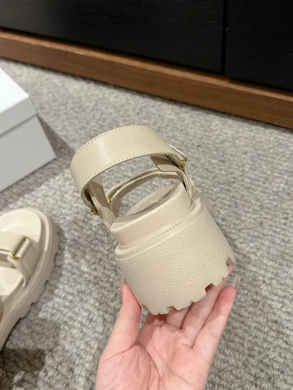 View 3 of Bold Dior-Inspired Leather Sandals with Gold Branding