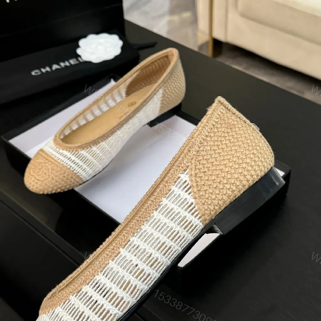 View 6 of Champagne-Beige Woven Espadrille Flats: Couture-Inspired Comfort