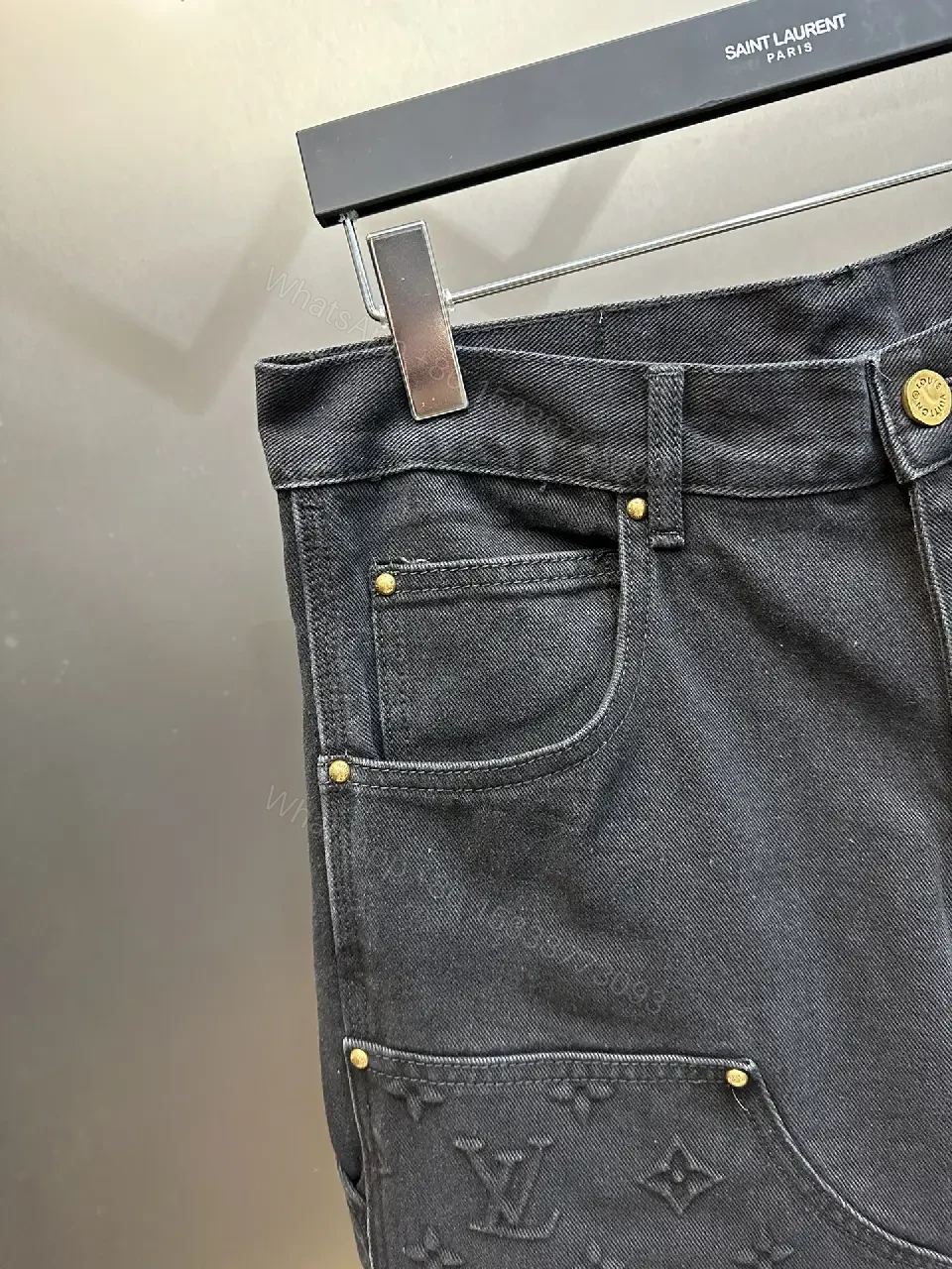 View 2 of Black Denim Louis Vuitton Embossed Bermuda Short