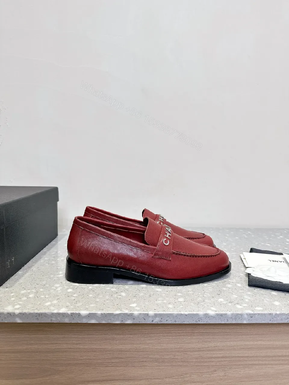 View 4 of Red Leather Loafers with Designer Strap, Moc-Stitch, All-Day Comfort