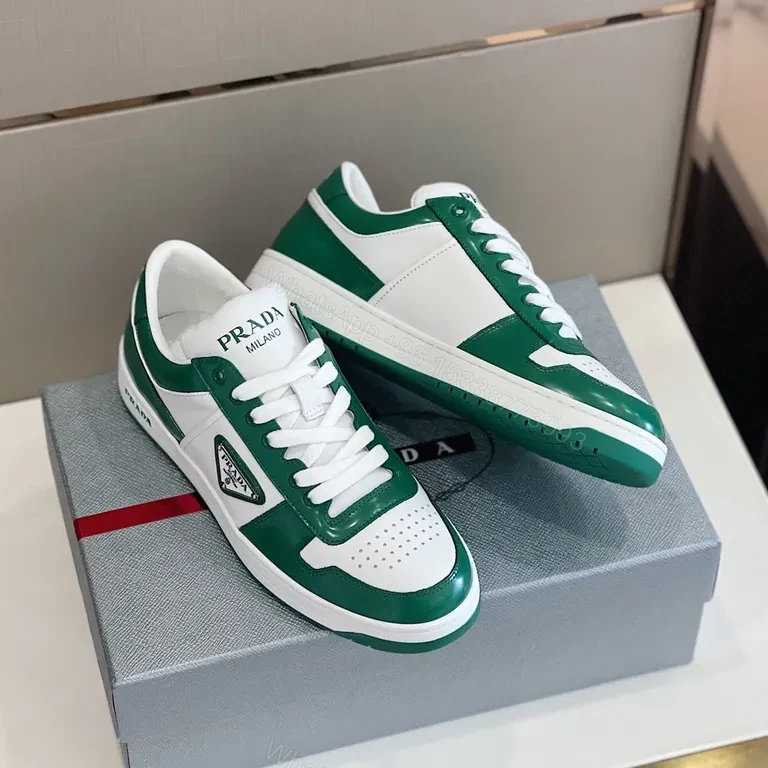 View 9 of Prada Green-White Leather Sneakers: Luxury Everyday Comfort