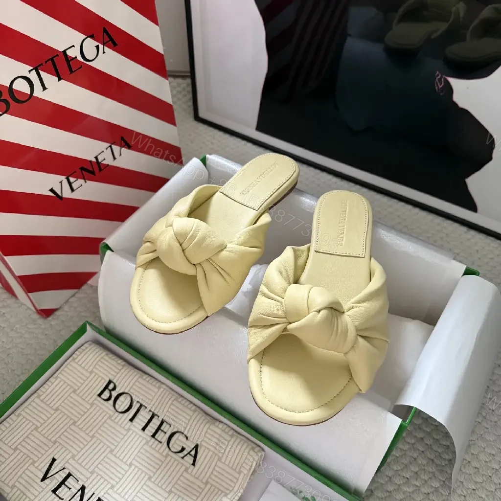 View 10 of Yellow Leather Knot Sandals Women's Sliders Bottega Veneta Style
