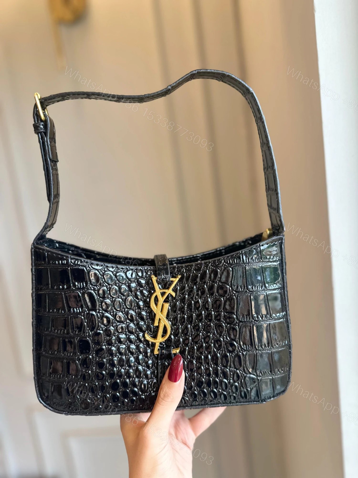 View 15 of FIRST COPY SAINT LAURENT SHOULDER BAG - CROCODILE-EMBOSSED LEATHER AND CLEAN LEATHER