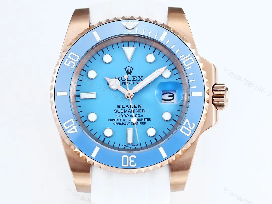 View 3 of Best Rolex Blaken Tiffany Water Ghost replica 40MM Rose Gold Case White Rubber Strap Edition RG-BLAKEN-TIFFANY-ROSEGOLD-RUBBER-40