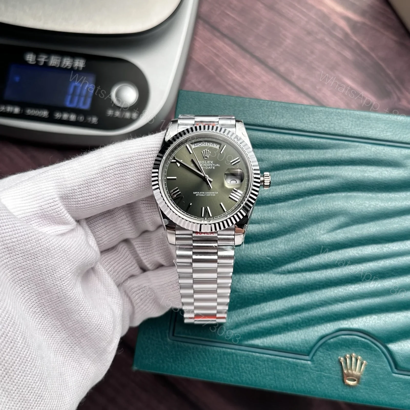 View 2 of Superclone Rolex Day-Date Olive Green Dial 228239-0033 40 mm
