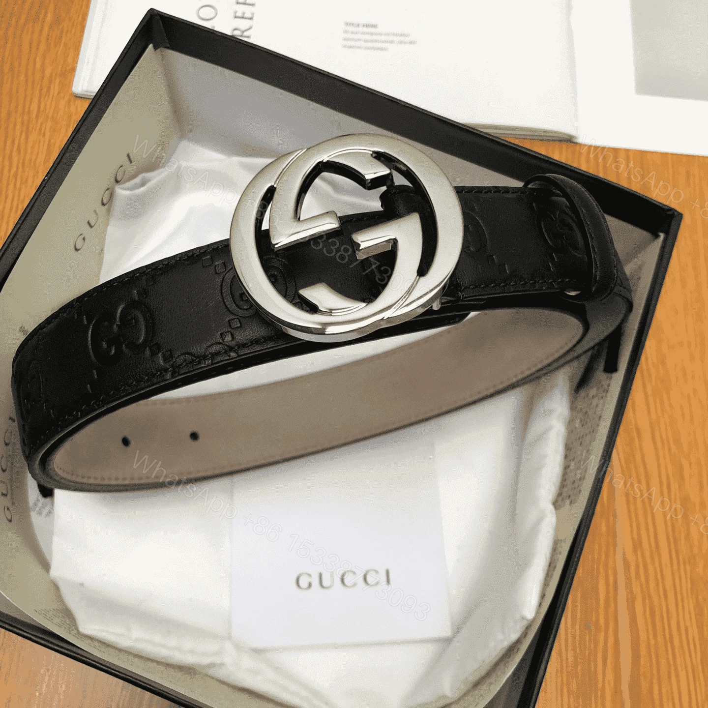View 2 of GUCCI INTERLOCKING-G LEATHER BELT – B7