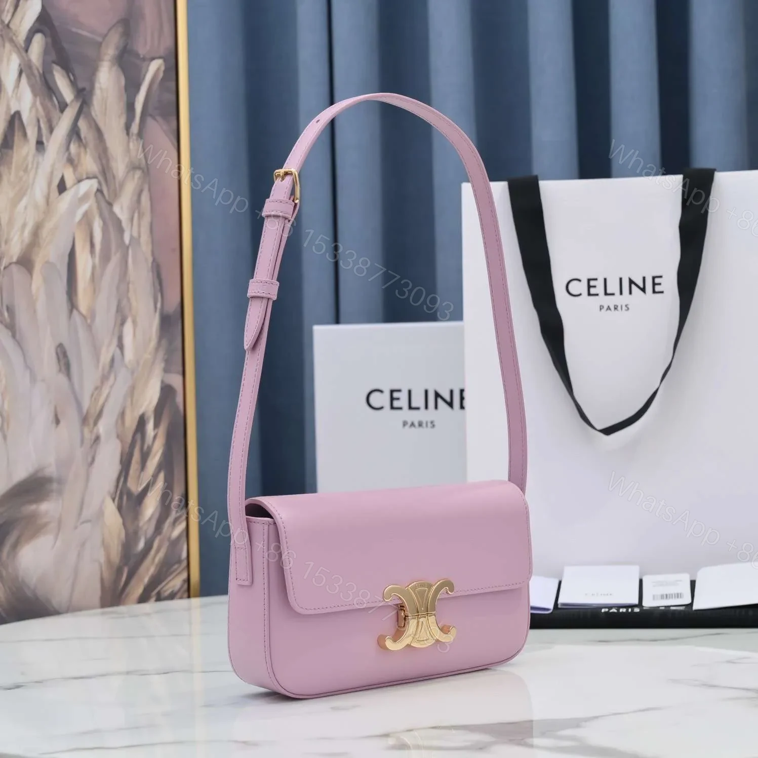 View 7 of Celine Triomphe Handbag Replica 11 Pink Super Smooth Leather 20x12cm