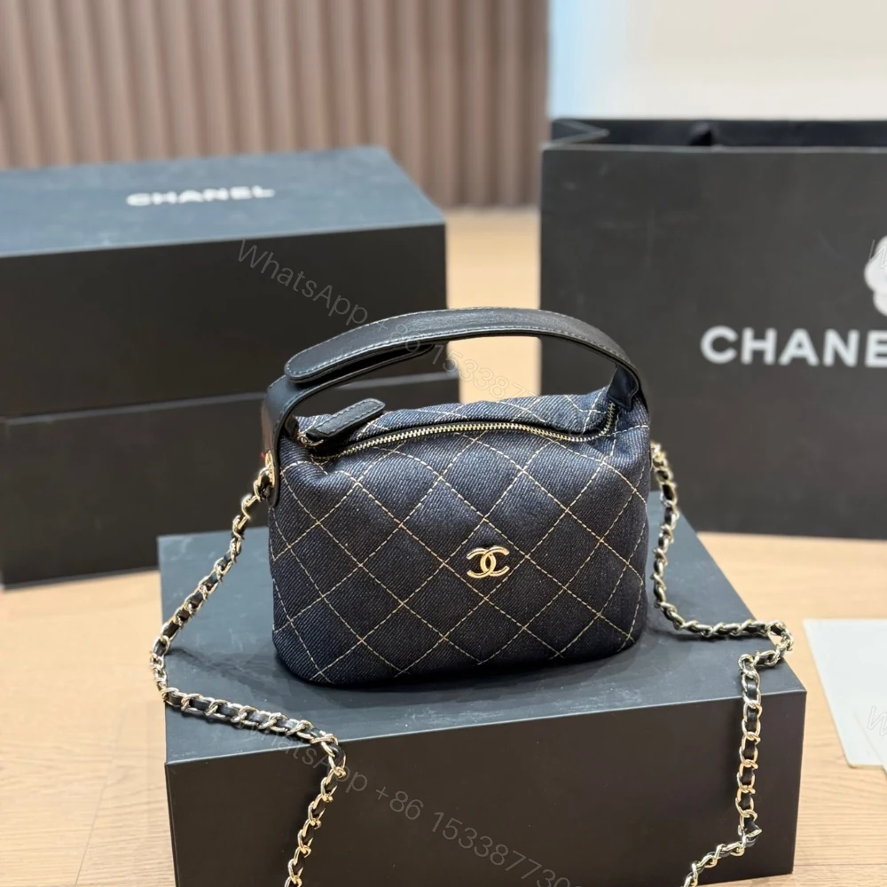 View 2 of Chanel Mini Clutch With Shoulder Strap Denim Dark Blue 17cm