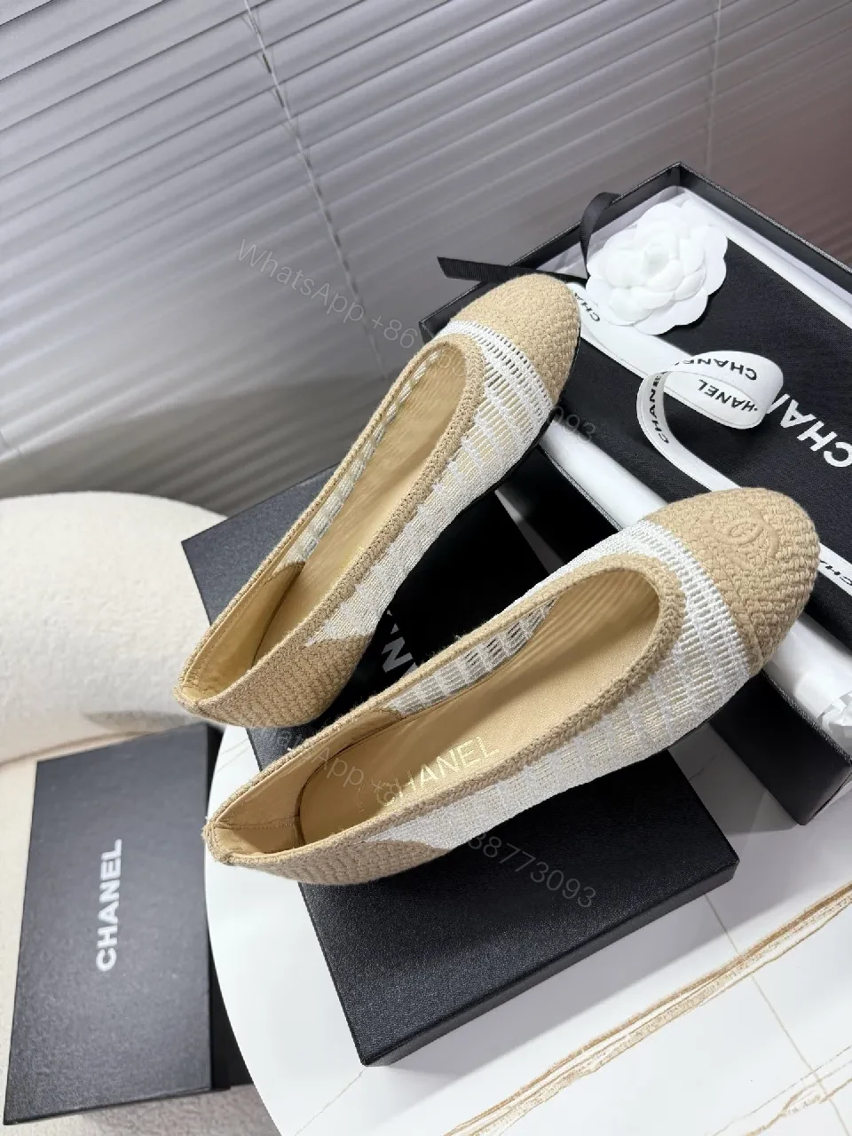 View 6 of Textured-Woven Chanel-Inspired Espadrille Flats, Low-Profile Comfort
