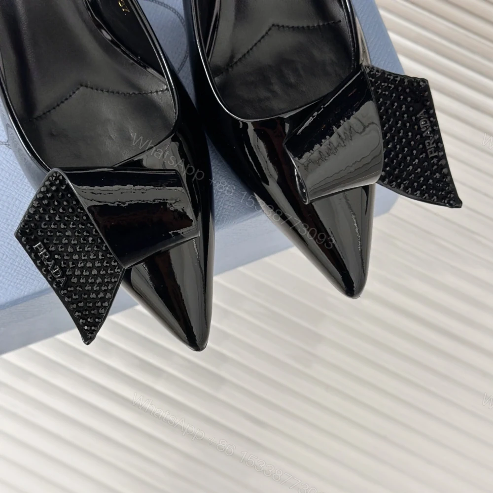 View 7 of 高仿Prada*1I345N水鑽蝴蝶結高踭鞋漆皮黑色5.5CM免檢版