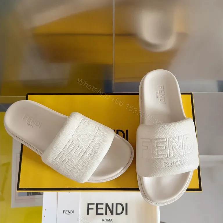 View 8 of Monochrome Fendi ROMA Leather Slip-On Sandals, Luxury Comfort