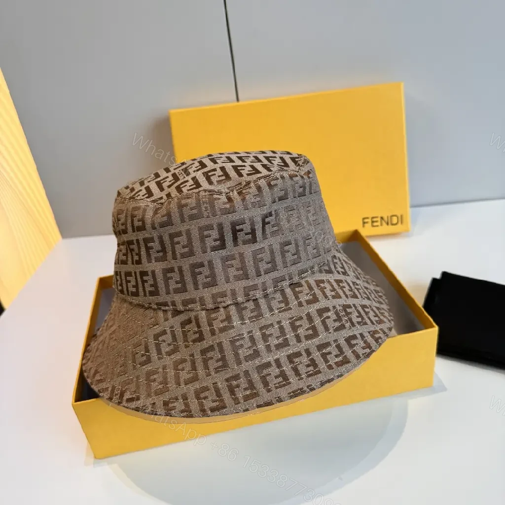View 9 of Beige/Brown Quilted FF Pattern Bucket Hat with Brim