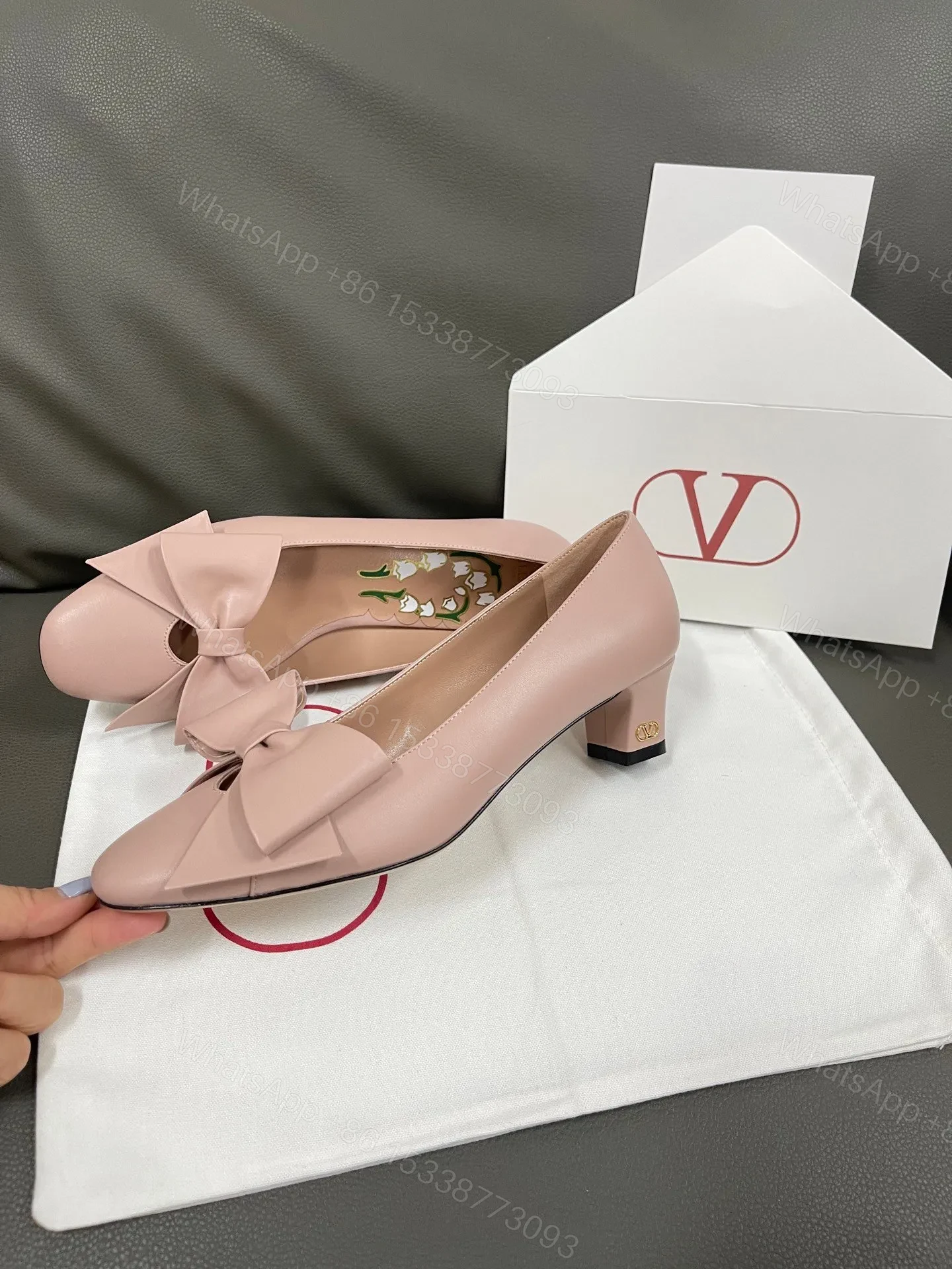View 4 of Valentino Women Pink Leather Bow Detail Flats