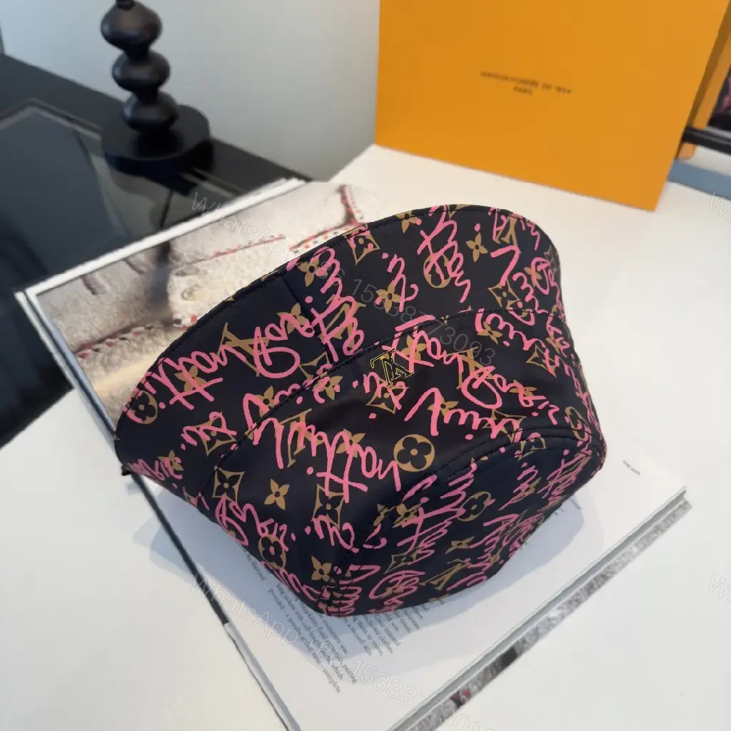 View 2 of Black Canvas Hat with Pink Graffiti Script LV Logos