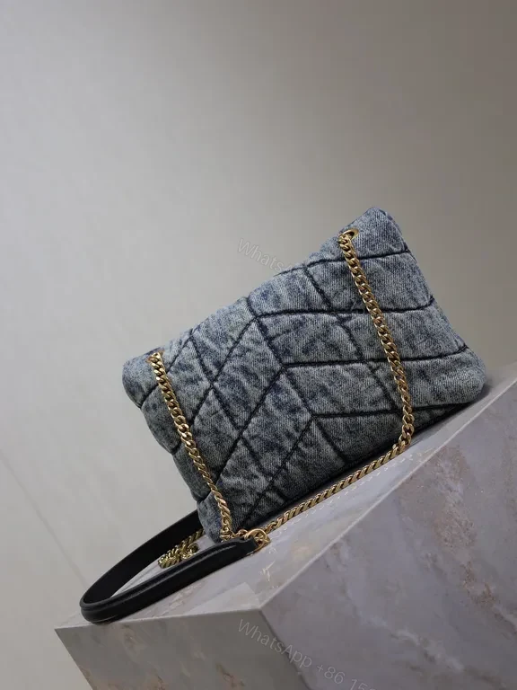View 9 of Quilted Denim Clutch with YSL Hardware - Luxe Compact Bag