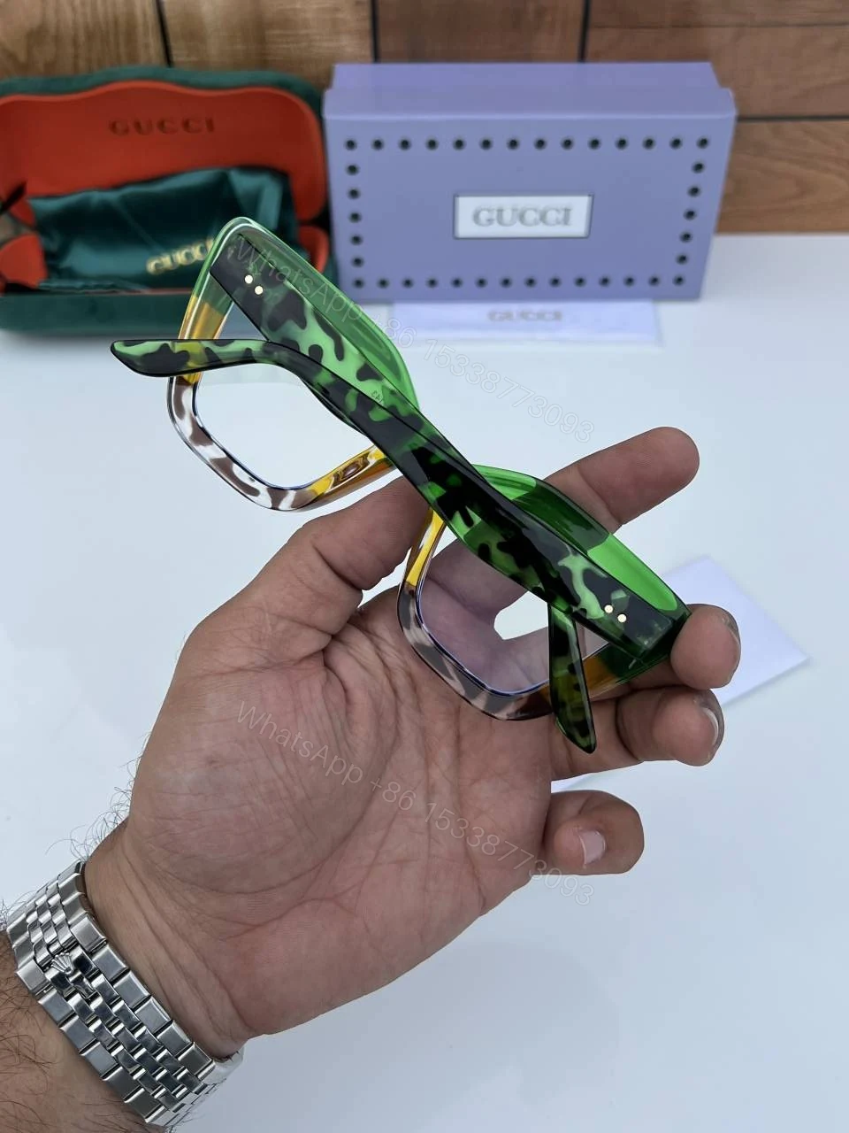 View 4 of First Copy Gucci 6186 Green Plano Luxury Designer Sunglasses Premium Fashion Eyewear