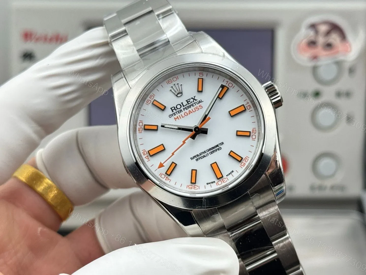 View 7 of Rolex Milgauss White Dial Orange Markers Replica 116400-0002