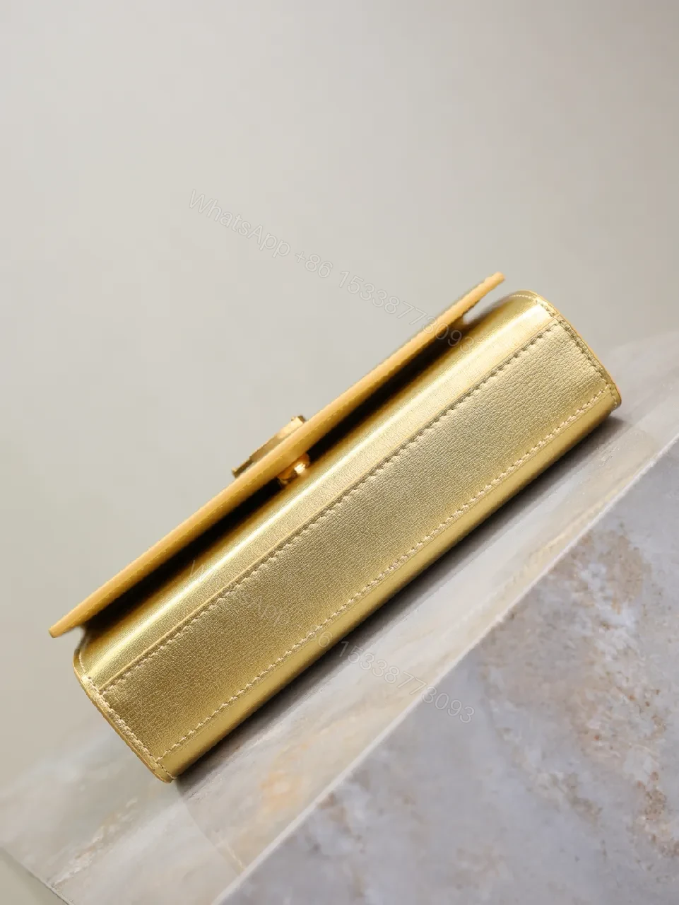 View 9 of Gold Leather Clutch, YSL-Style, Compact Luxury Carry