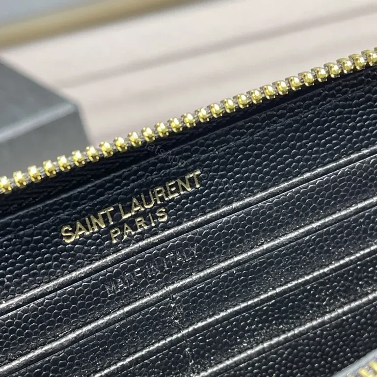 View 5 of Quilted Black Calfskin Wallet with Gold YSL Logo