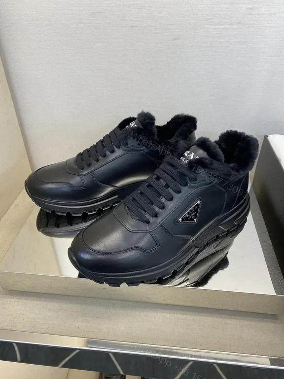 View 3 of Prada-Style Leather High-Top Sneakers: Lux Warmth