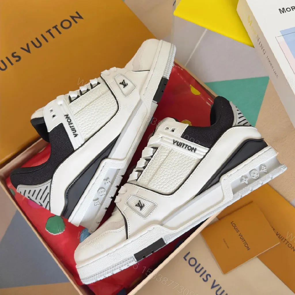 View 3 of Bold White & Black Luxe Detail Sneakers, All-Day Comfort