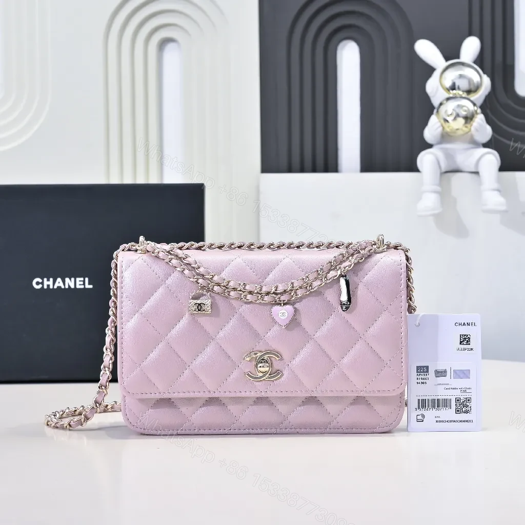 Pink Quilted Mini Bag with Chain Strap - Lux — view 1