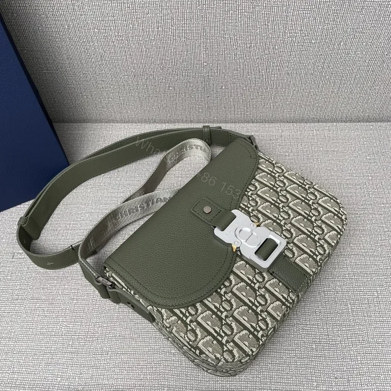 View 3 of Green Textured Crossbody with Olive Leather Clasp Bag