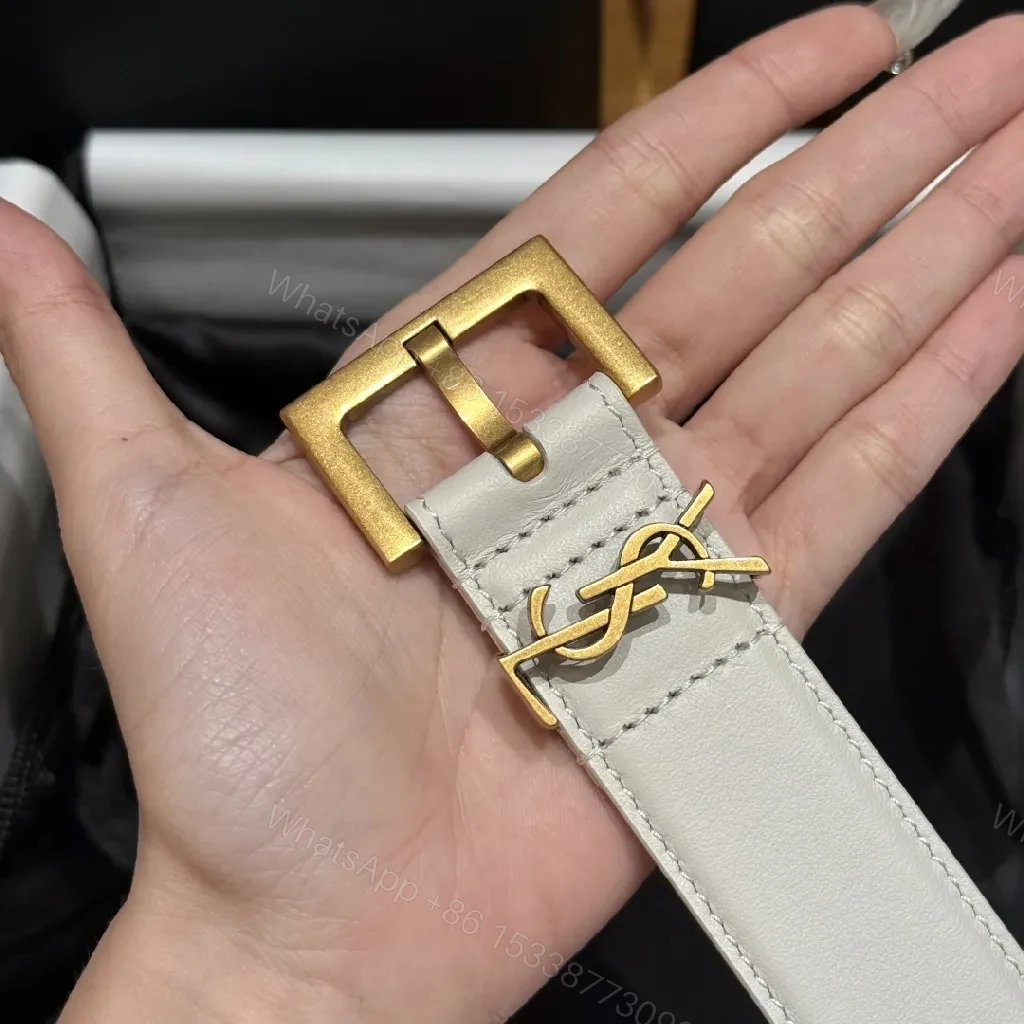 View 5 of White Leather Belt – Minimalist Gold Hardware Belt, Unisex Accessory