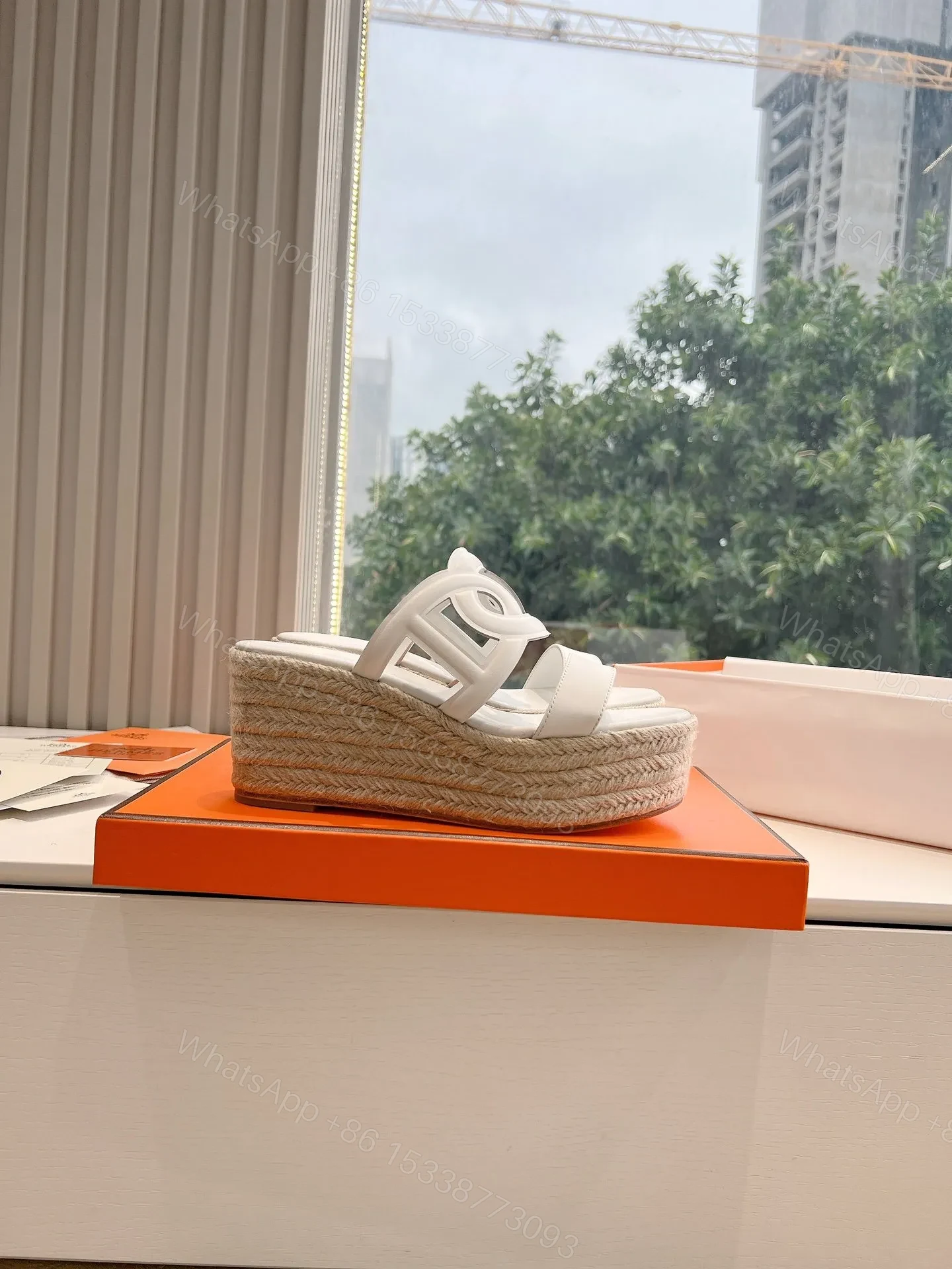 View 2 of Hermes Women White Leather Espadrille Sandals
