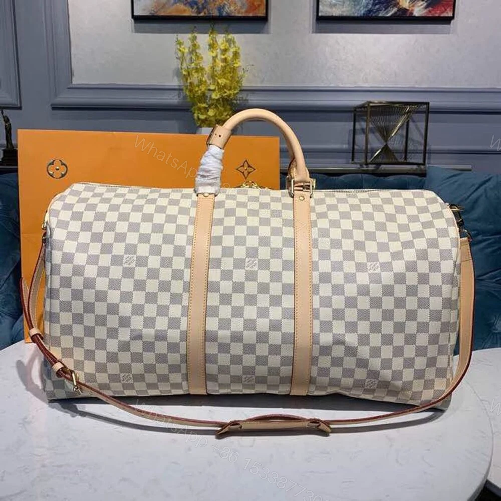 View 3 of Louis Vuitton Keepall Bandouliere 55 Damier Azur Canvas 55Cm LV N41429