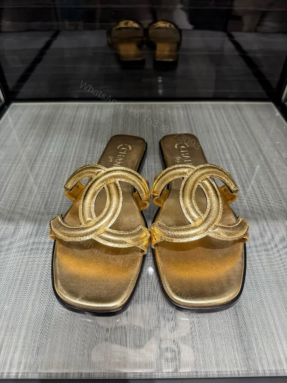 View 6 of Gold Leather Chanel-Style Chain Sandals