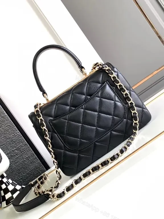 View 2 of Structured Quilted Crossbody: Black Gold-Chic Chanel-Inspired Bag