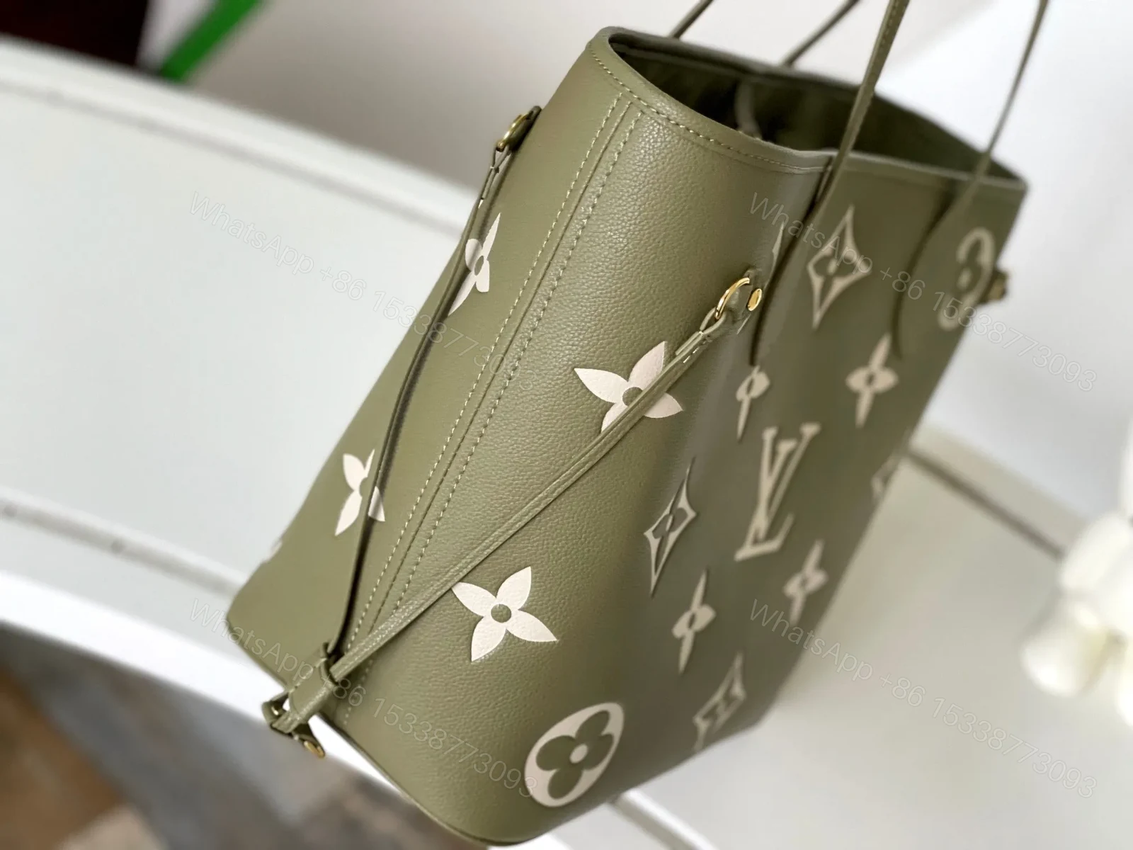 View 2 of LV NEVERFULL MM KHAKI CREAM MONOGRAM EMPREINTE LEATHER