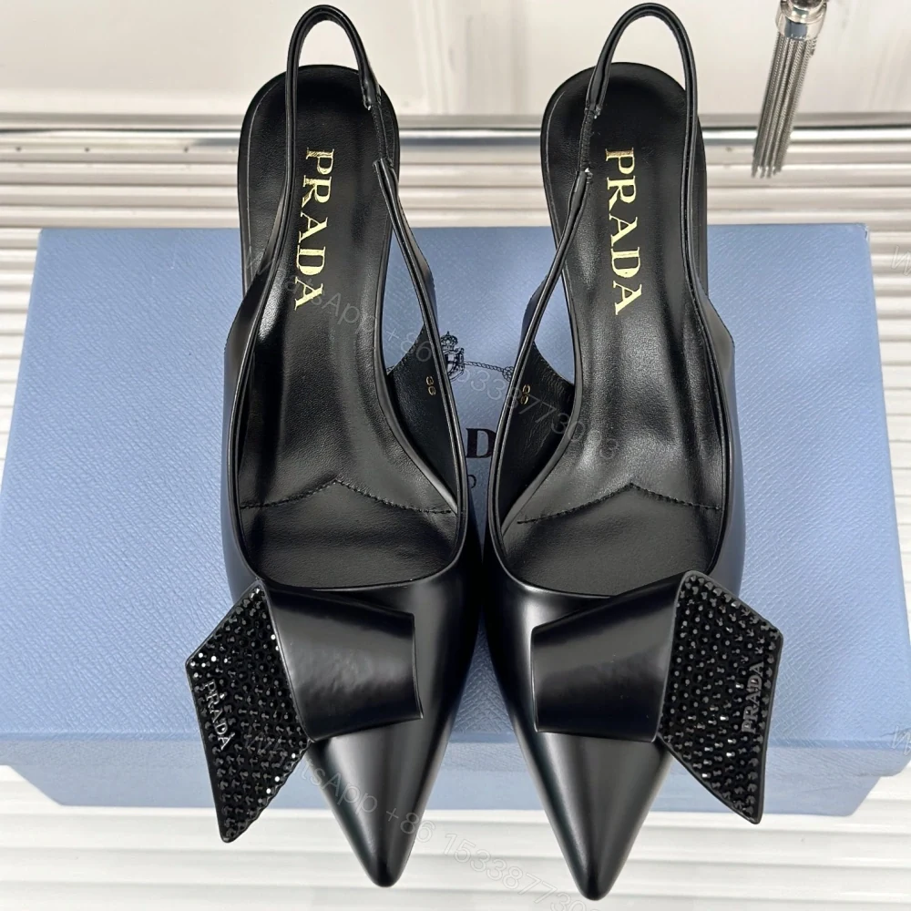 高仿Prada*1I345M水鑽蝴蝶結高踭鞋小牛皮黑色5.5CM免檢版 — view 1