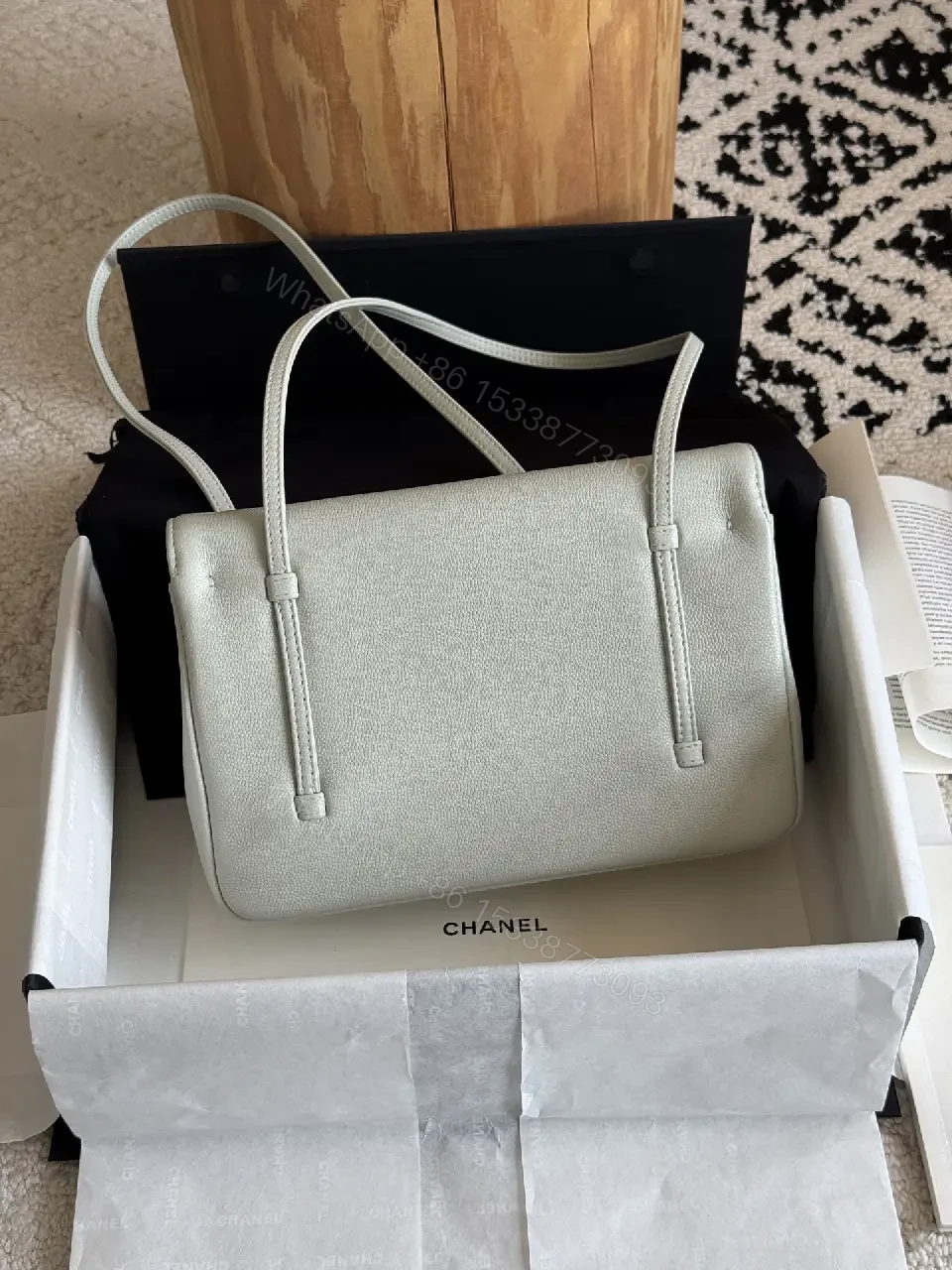 View 4 of Light Gray Pebbled Leather Structured Handbag with Gold Turn-Lock Clasp