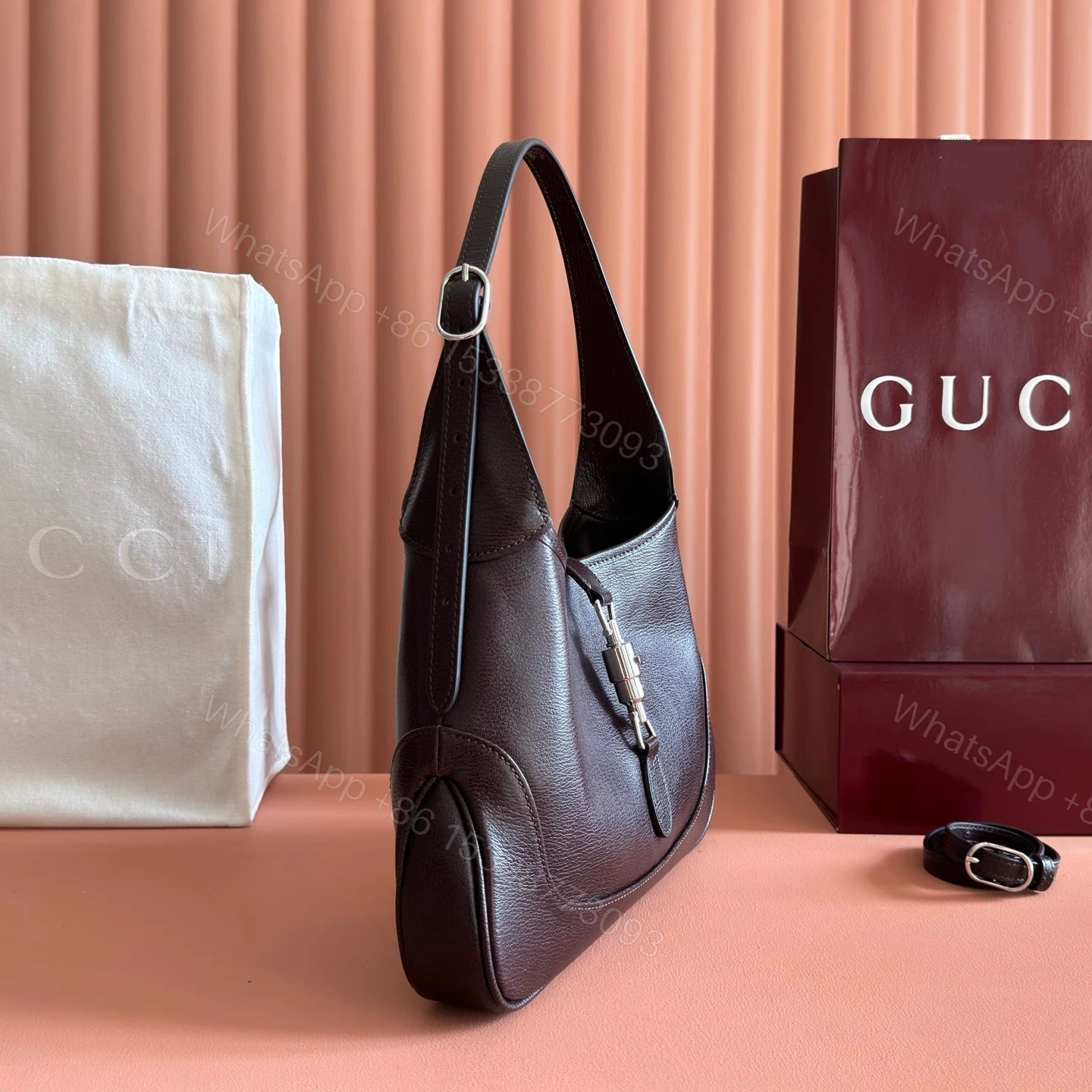 View 5 of GUCCI 26S JACKIE SLIM SHOULDER BAG 28 IN DARK BROWN CALFSKIN