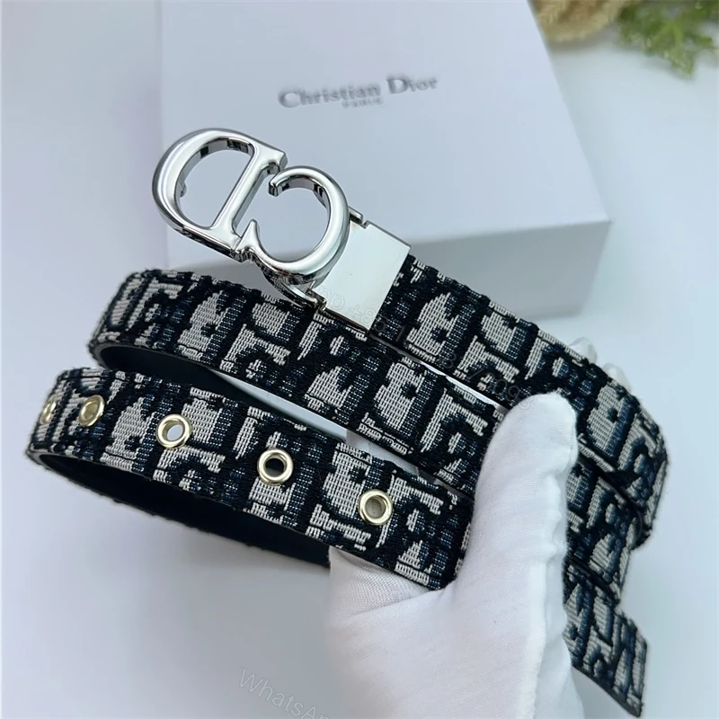 View 3 of DIOR 30 MONTAIGNE REVERSIBLE BELT BLUE IN SILVER 20MM