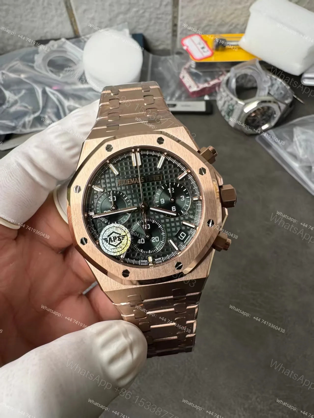 View 4 of Audemars Piguet Super Clone Royal Oak Rose Gold Green Dial 26240 Chronograph 41mm Cal.4401