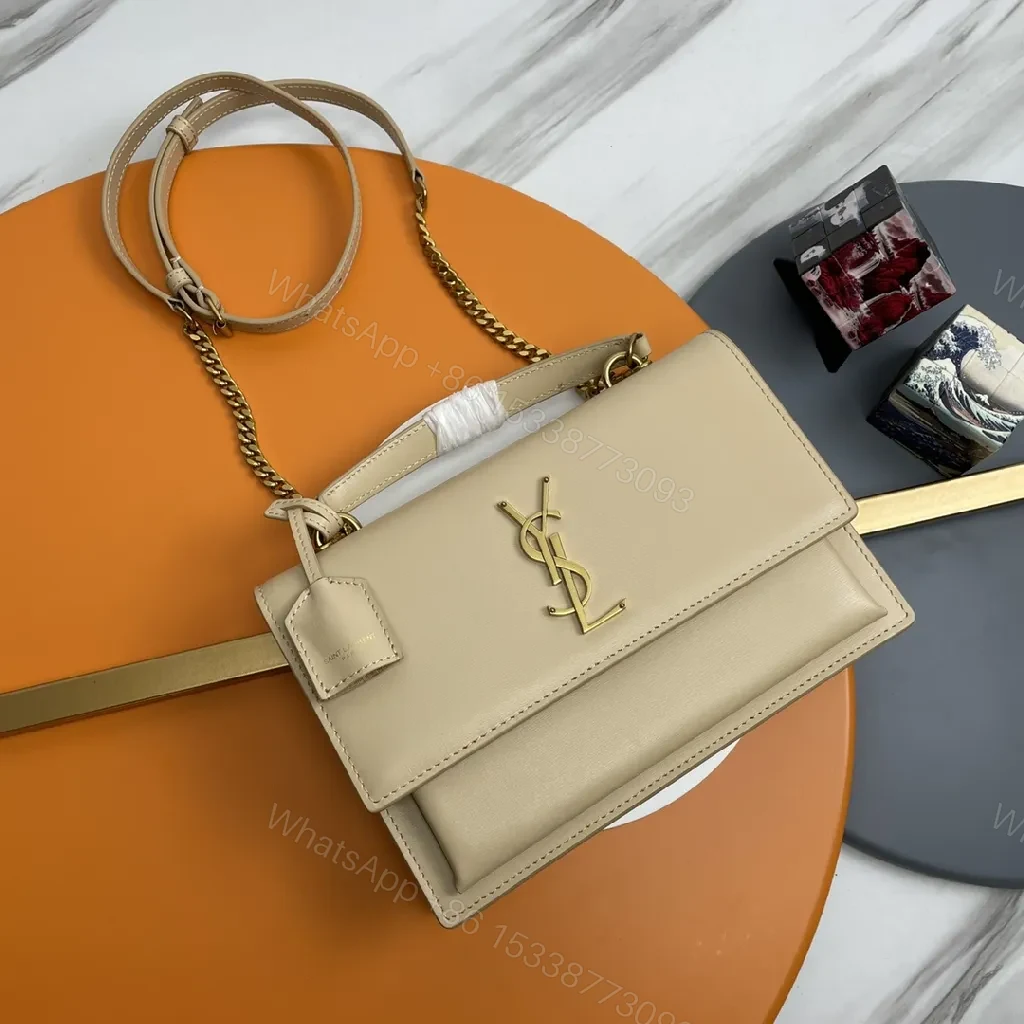 Beige Leather Crossbody: Minimalist Luxury with Gold Hardware — view 1