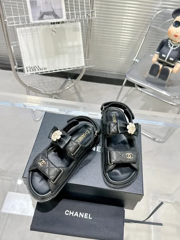 View 4 of Black Leather Quilted Sandals â€“ Chanel-Inspired Luxury Comfort