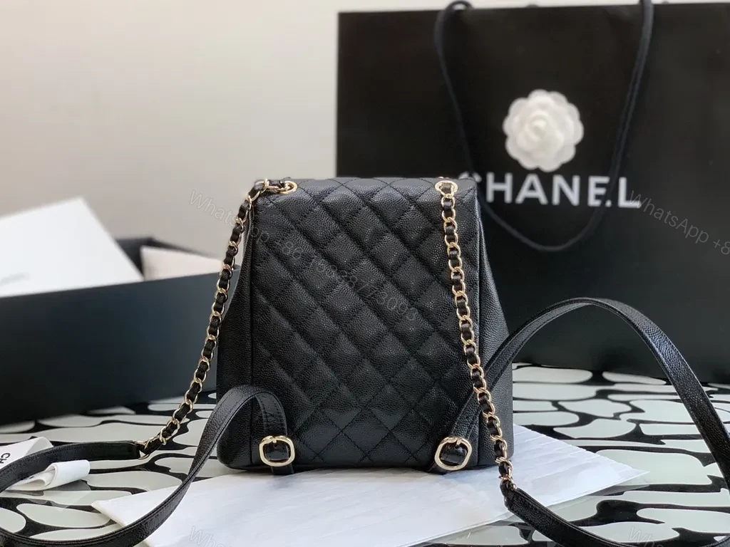 View 8 of Black Leather Quilted Mini Backpack - Chanel-Inspired Luxe