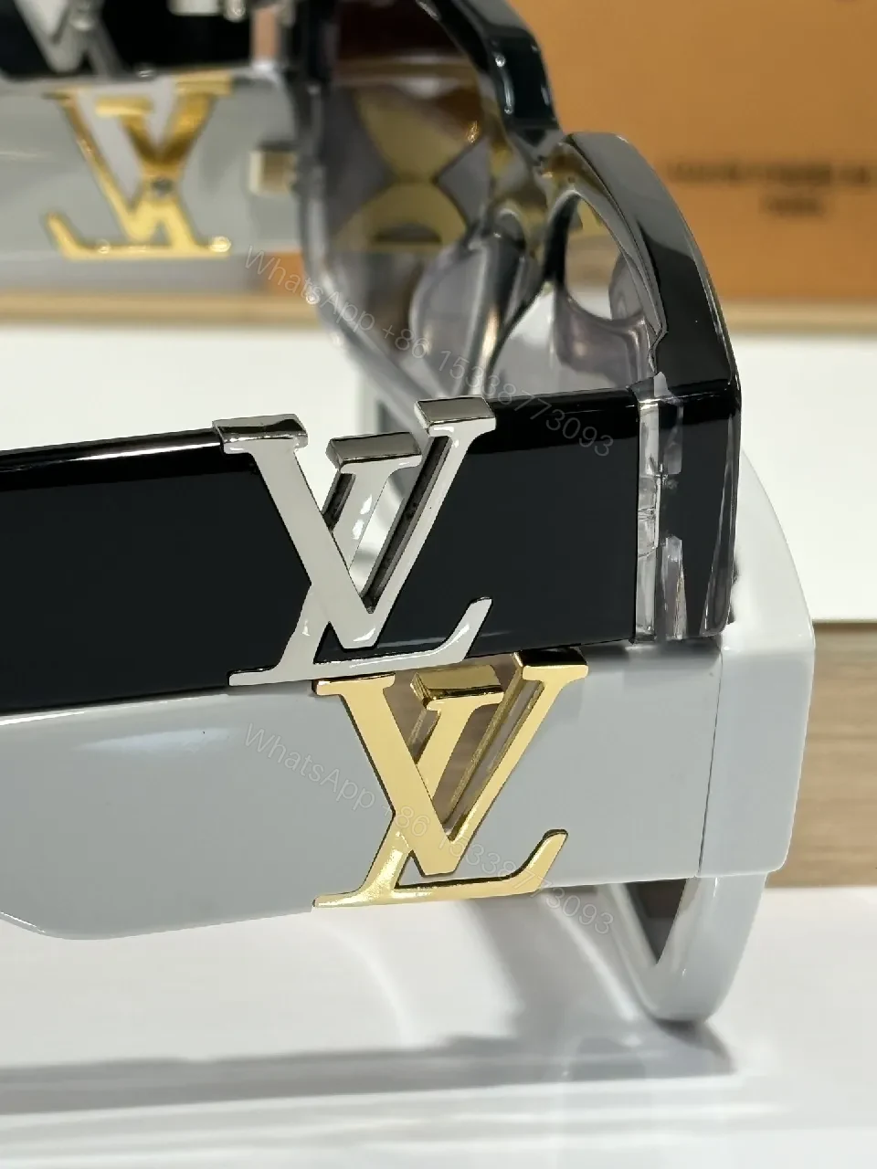 View 6 of Bold Black Sunglasses with Gold Emblem – Modern, Durable Acetate Frames