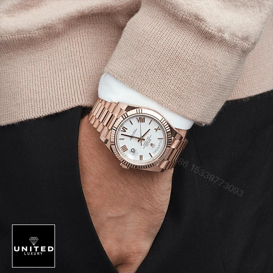 View 10 of Rolex Day-Date 228235 KW Rose Gold White Dial Replica