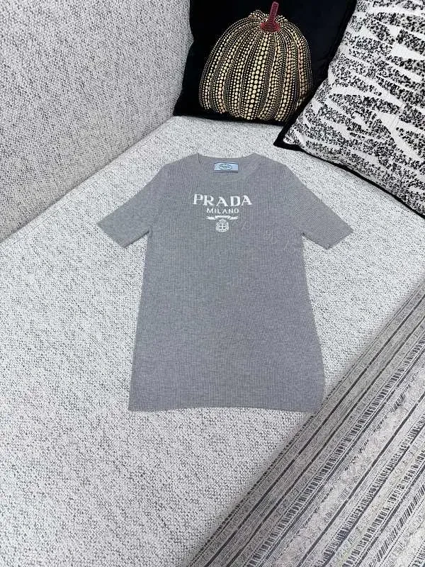 Grey Ribbed Prada Milano T‐Shirt Dress: Subtle Texture, Everyday Luxury — view 1