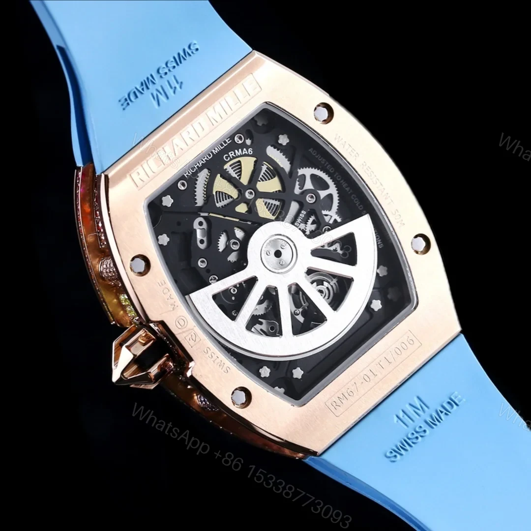 View 8 of Richard Mille RM67-01 Automatic Ultra Thin Skeleton Watch 38/48MM Barrel Case Blue Strap Digital Hour Markers Premium Edition RM67-01-AU-BLU-SK48